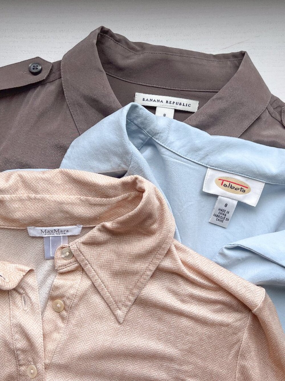 3 Vintage Silk Blouses Size 8 or S MaxMara Talbots Banana Republic